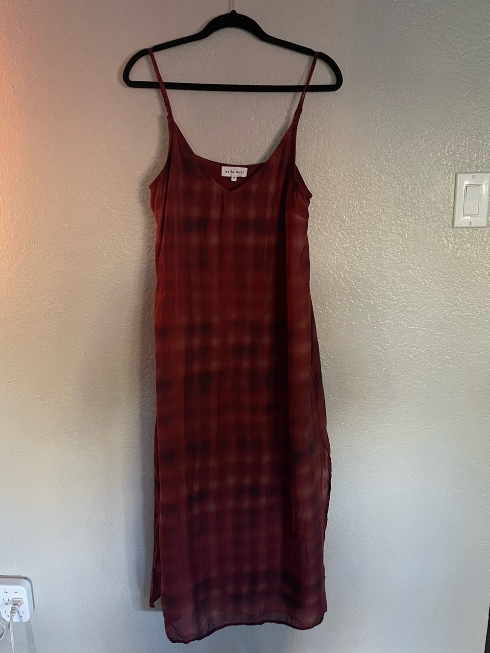 Bella Dahl Slip Midi Dress in Burgundy Plaid